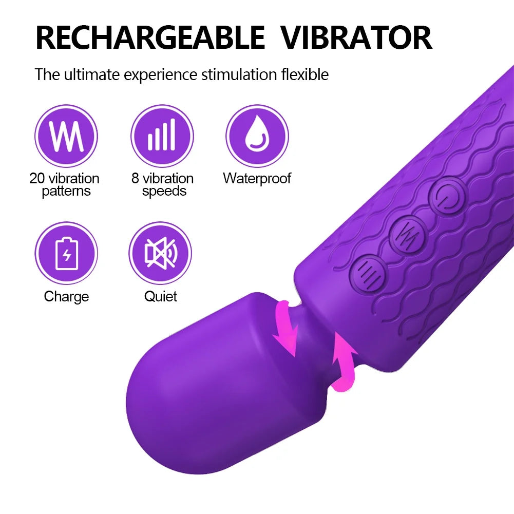 Wand Massager Vibrator with 8 Speeds 20 Vibration Modes, Personal Massager Adult Sex Toys for Women-Purple